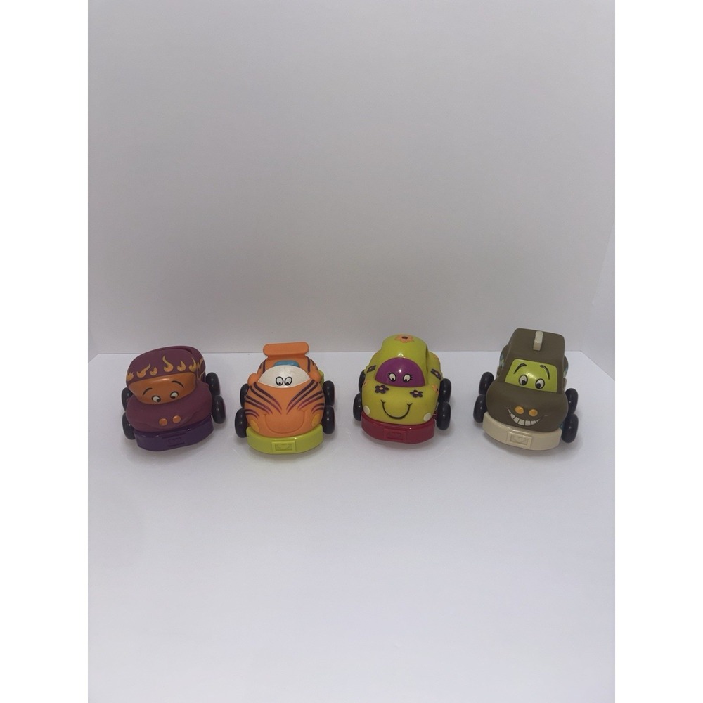 NEW B. Toys Wheeee-ls! PULL BACK TOY CARS 4Pc SET Soft‎ Plastic Chunky Vehicles